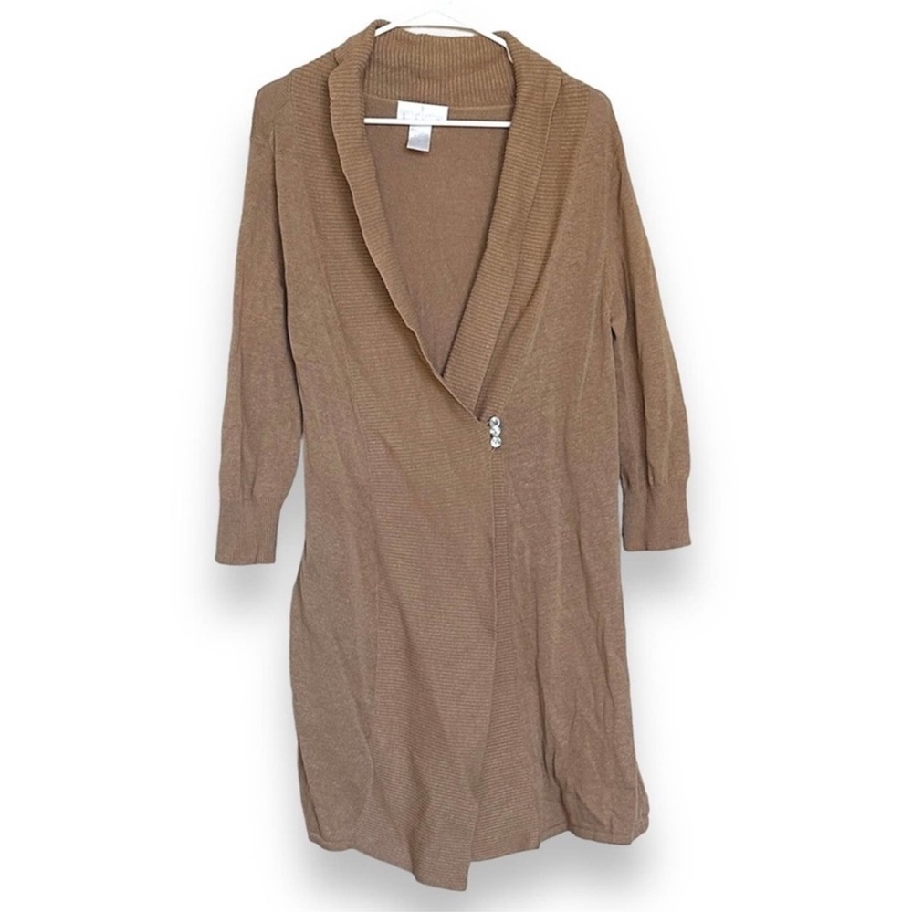 Soft Surroundings Linen Wrap Cardigan Duster Tan Brown Lagenlook Large